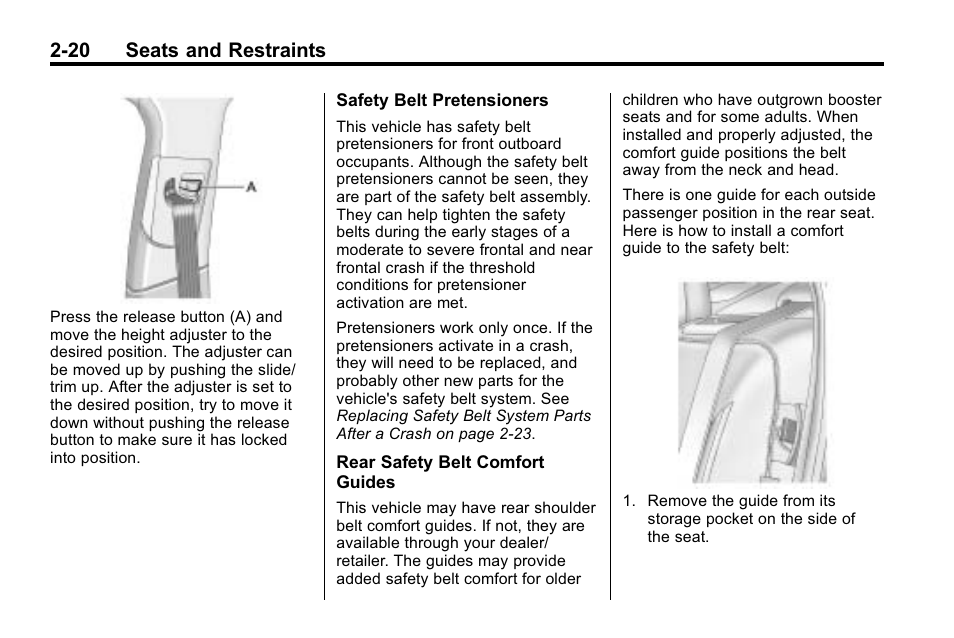 20 seats and restraints | Buick 2010 Lacrosse User Manual | Page 48 / 420