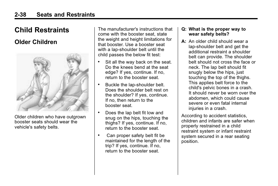 Child restraints, Older children, Child restraints -38 | Older children -38, 38 seats and restraints | Buick 2010 Lacrosse User Manual | Page 66 / 420