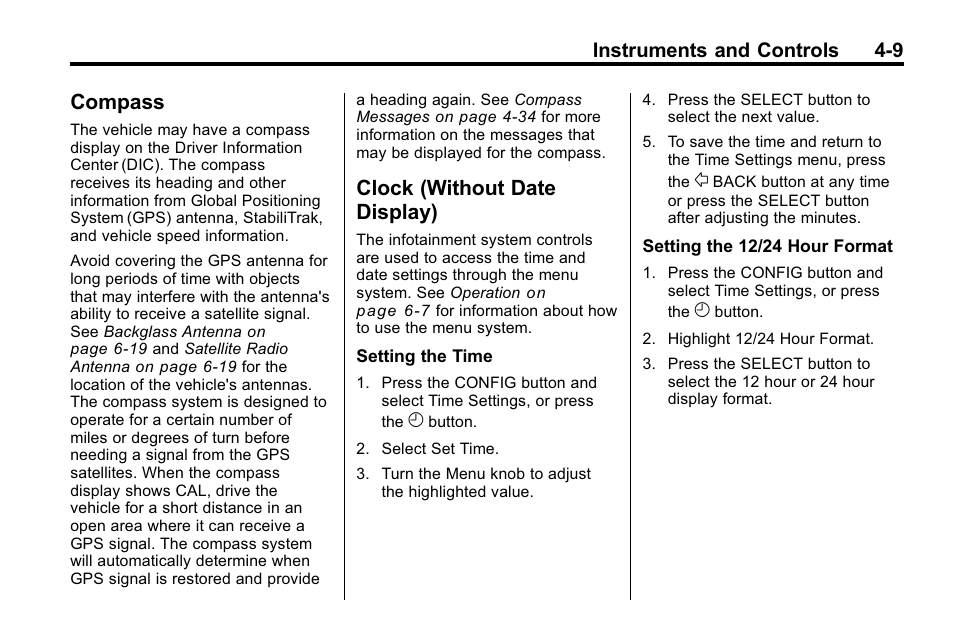 Compass, Clock (without date display), Compass -9 clock (without date | Display) -9, Malfunction, Instruments and controls 4-9 | Buick 2010 Lacrosse User Manual | Page 97 / 420