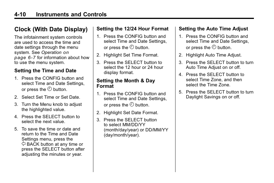 Clock (with date display), Clock (with date display) -10, Indicator | 10 instruments and controls | Buick 2010 Lacrosse User Manual | Page 98 / 420