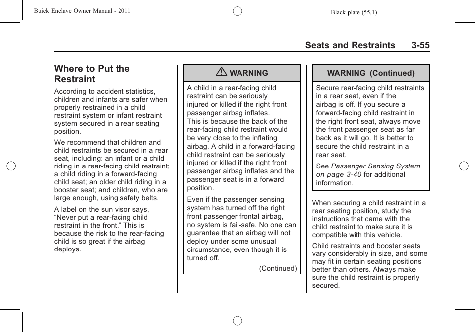 Where to put the restraint, Where to put the restraint -55 | Buick 2011 Enclave User Manual | Page 109 / 458