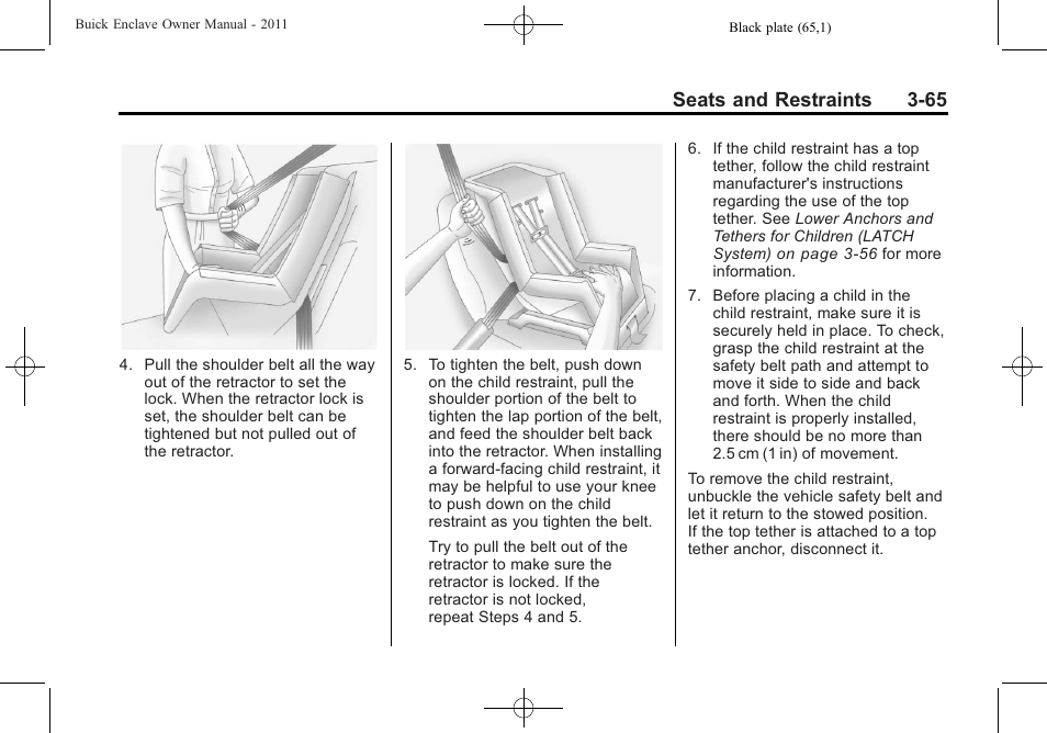 Seats and restraints 3-65 | Buick 2011 Enclave User Manual | Page 119 / 458