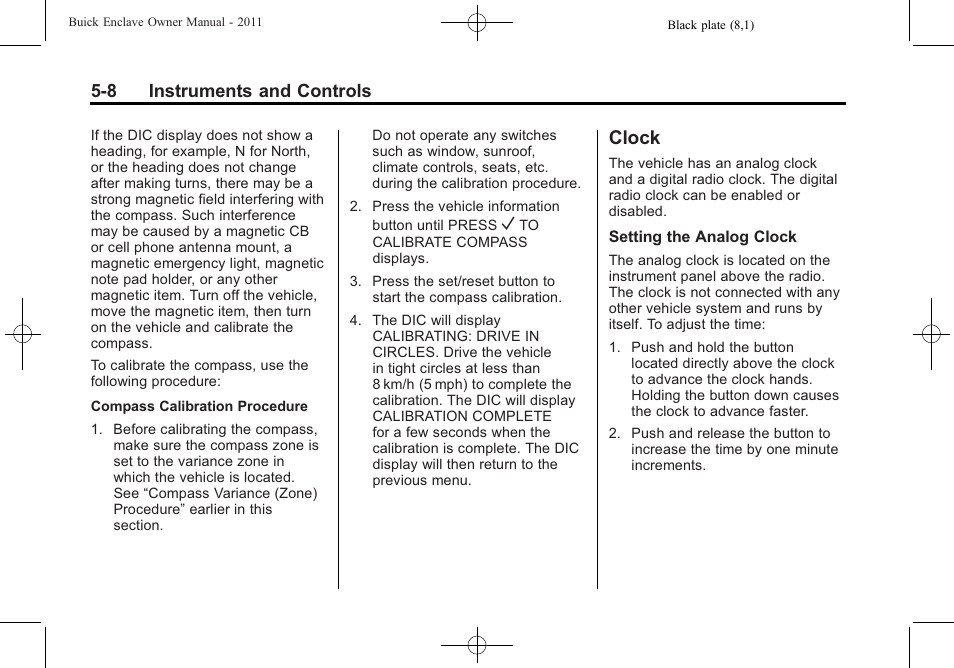 Clock, Clock -8 | Buick 2011 Enclave User Manual | Page 134 / 458