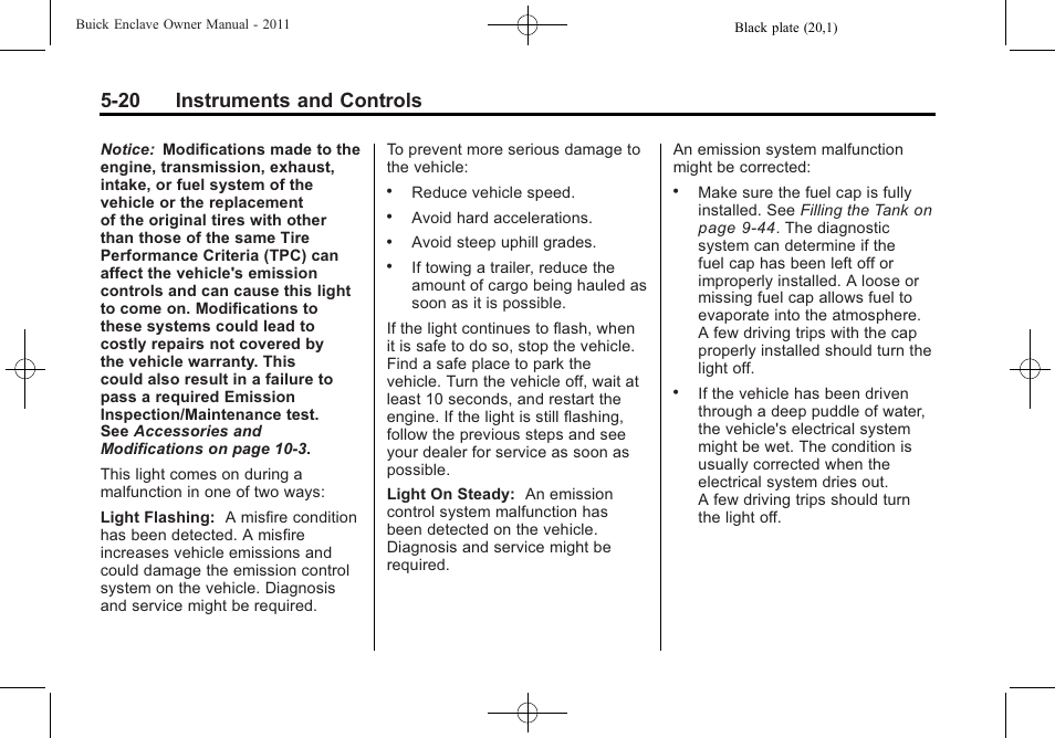 20 instruments and controls | Buick 2011 Enclave User Manual | Page 146 / 458