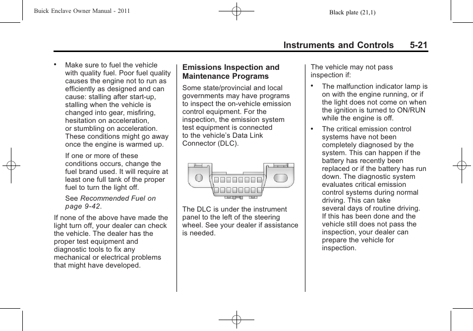 Instruments and controls 5-21 | Buick 2011 Enclave User Manual | Page 147 / 458