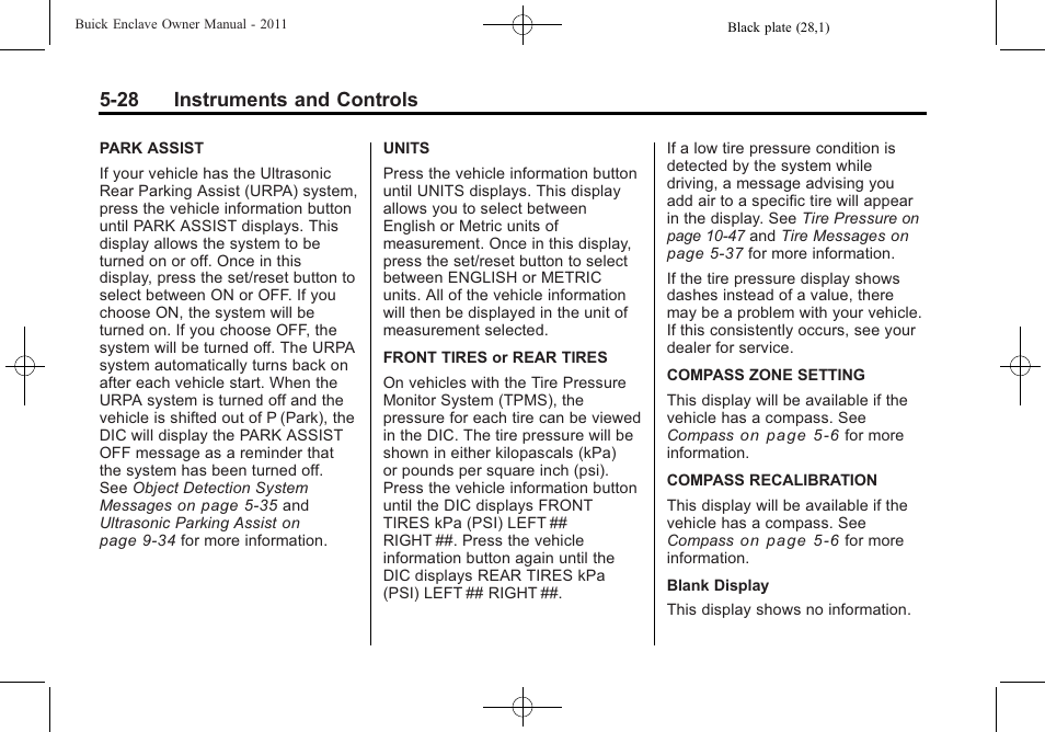 28 instruments and controls | Buick 2011 Enclave User Manual | Page 154 / 458