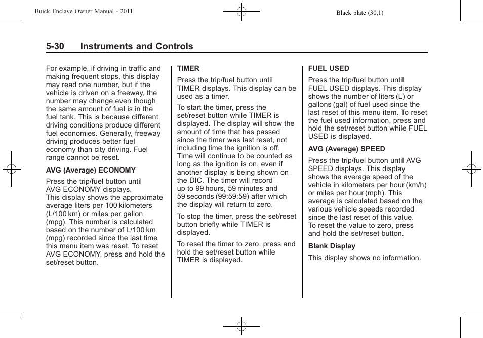 30 instruments and controls | Buick 2011 Enclave User Manual | Page 156 / 458