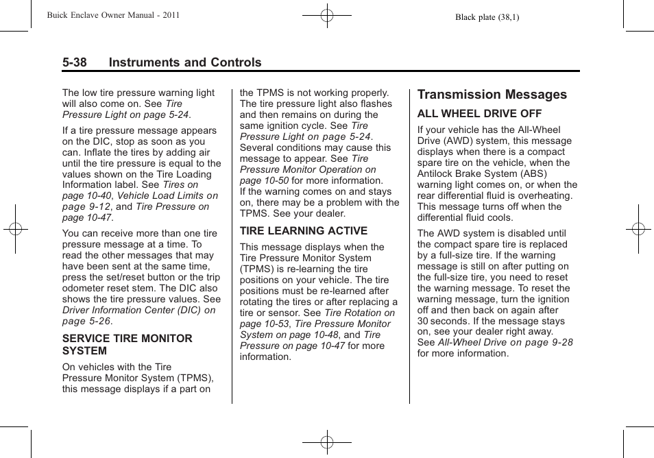 Transmission messages, Transmission messages -38 | Buick 2011 Enclave User Manual | Page 164 / 458