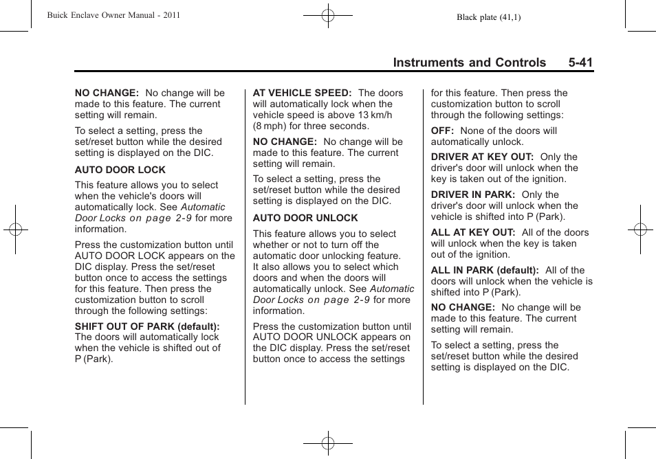 Instruments and controls 5-41 | Buick 2011 Enclave User Manual | Page 167 / 458