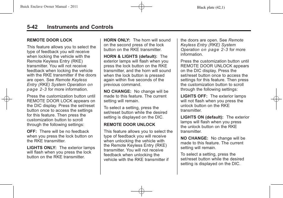 42 instruments and controls | Buick 2011 Enclave User Manual | Page 168 / 458