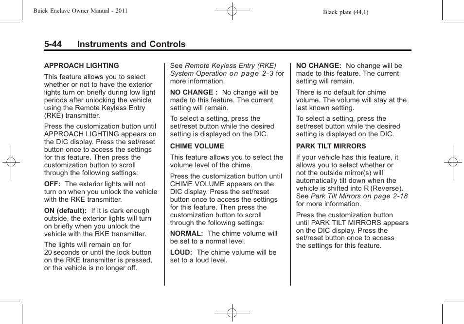 44 instruments and controls | Buick 2011 Enclave User Manual | Page 170 / 458