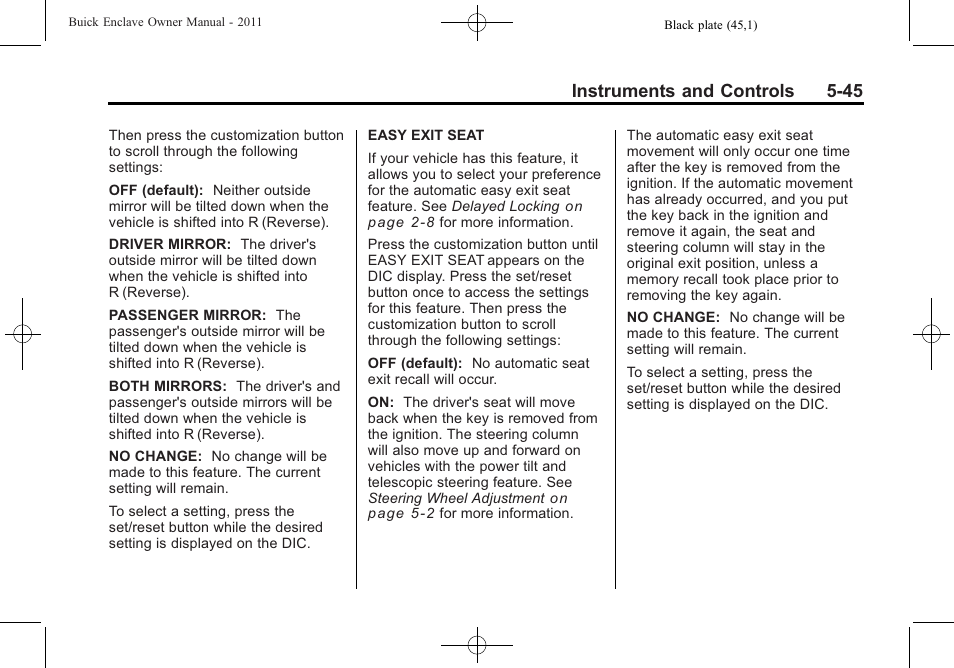 Instruments and controls 5-45 | Buick 2011 Enclave User Manual | Page 171 / 458