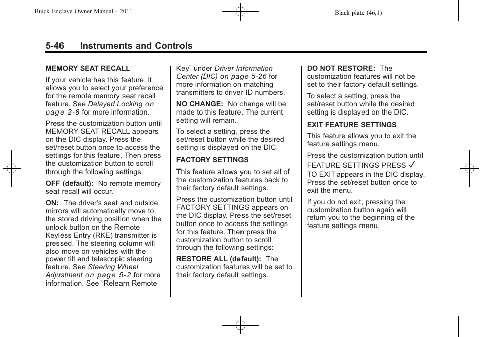 46 instruments and controls | Buick 2011 Enclave User Manual | Page 172 / 458