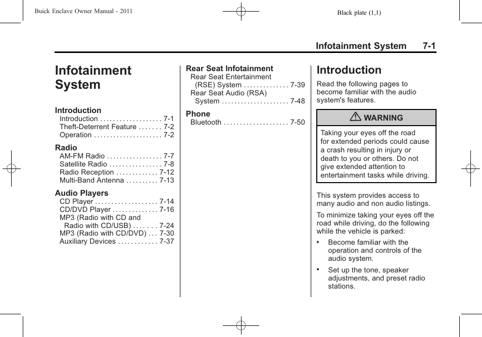 Infotainment system, Introduction, Infotainment system -1 | Buick 2011 Enclave User Manual | Page 189 / 458