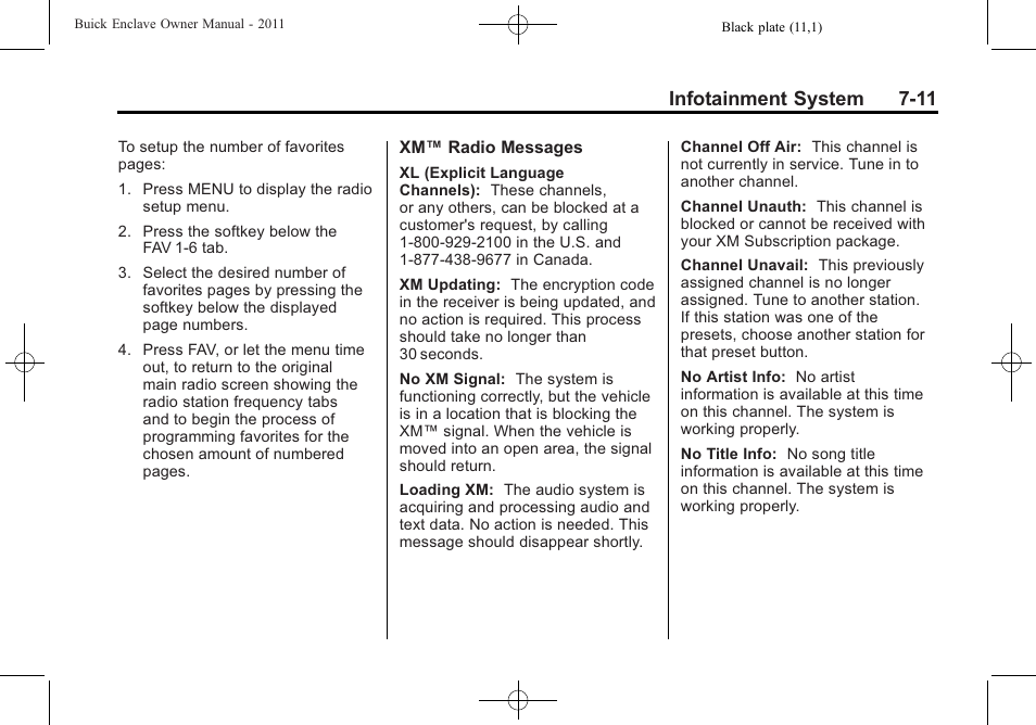 Infotainment system 7-11 | Buick 2011 Enclave User Manual | Page 199 / 458