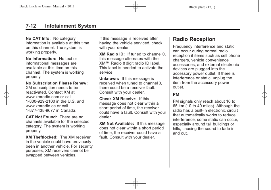 Radio reception, Radio reception -12 | Buick 2011 Enclave User Manual | Page 200 / 458