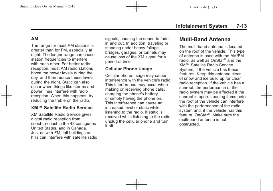 Multi-band antenna, Multi-band antenna -13, Infotainment system 7-13 | Buick 2011 Enclave User Manual | Page 201 / 458