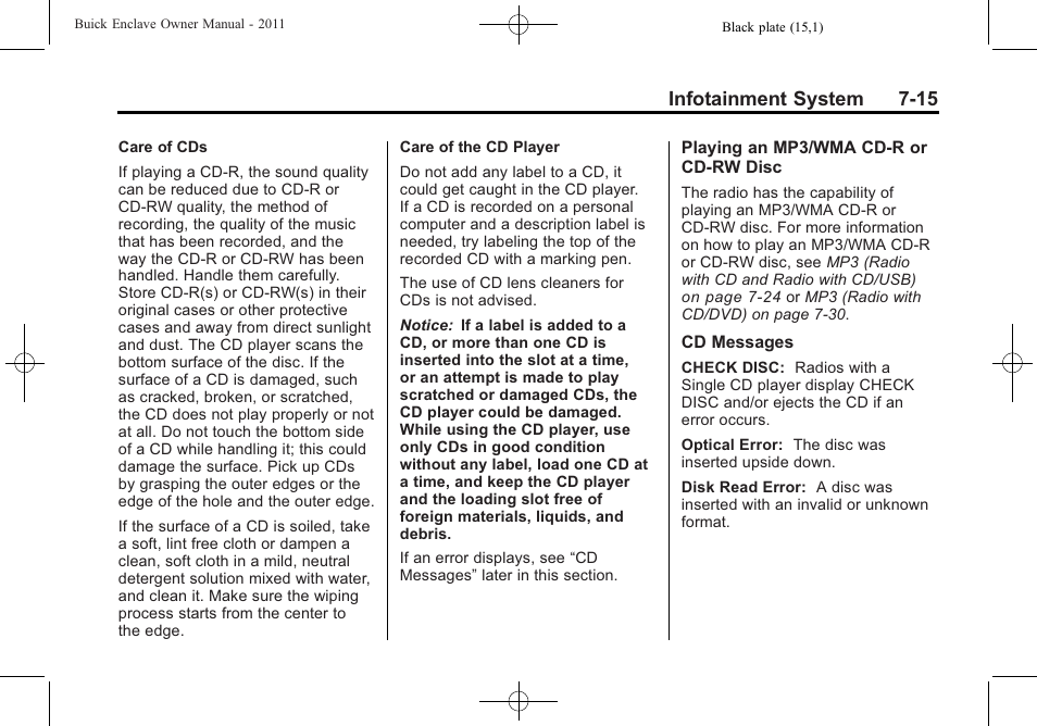 Infotainment system 7-15 | Buick 2011 Enclave User Manual | Page 203 / 458