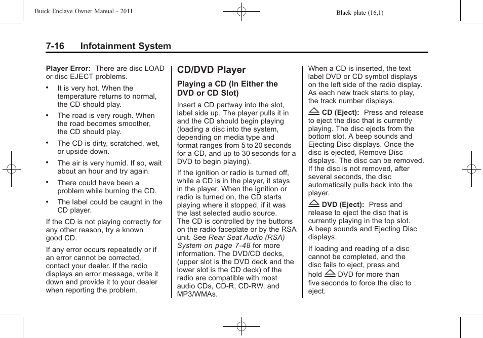 Cd/dvd player, Cd/dvd player -16, 16 infotainment system | Buick 2011 Enclave User Manual | Page 204 / 458