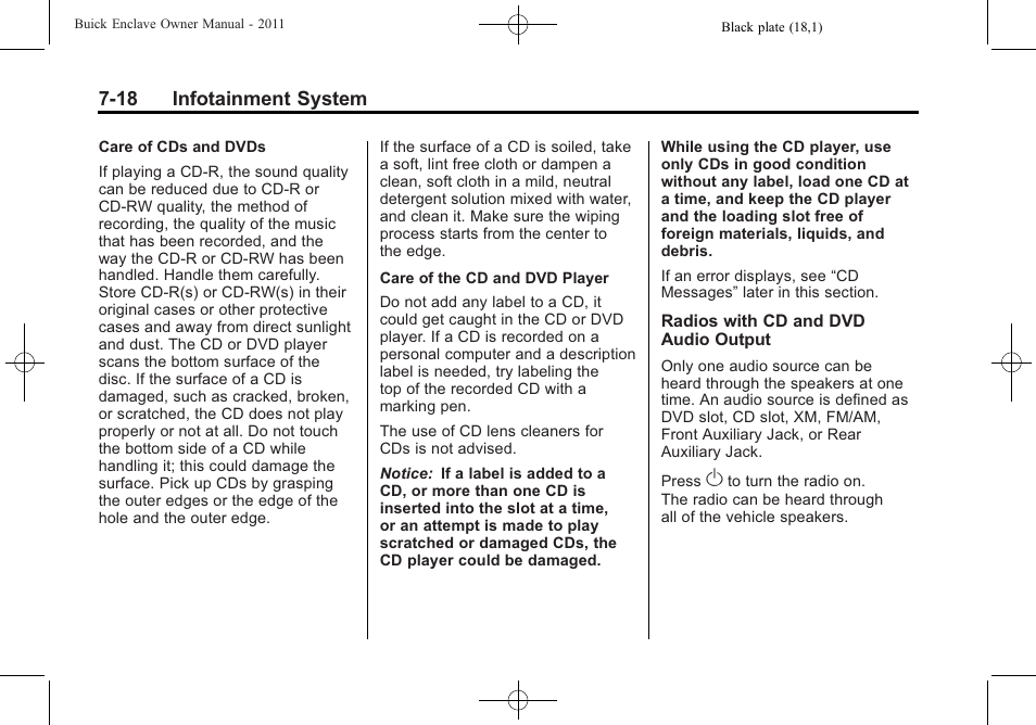 18 infotainment system | Buick 2011 Enclave User Manual | Page 206 / 458
