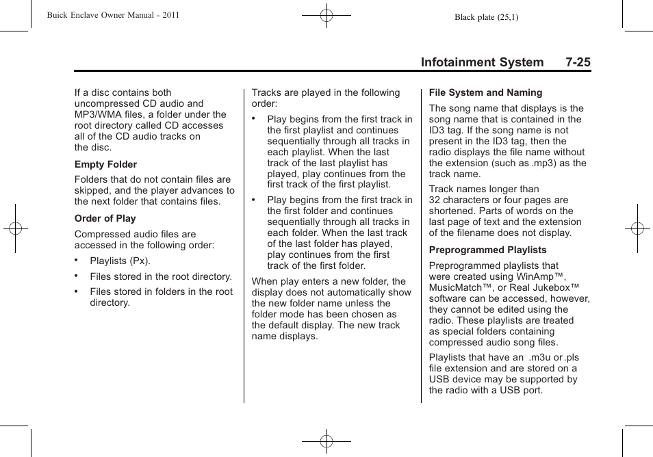 Infotainment system 7-25 | Buick 2011 Enclave User Manual | Page 213 / 458