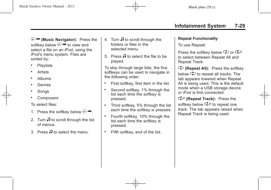 Infotainment system 7-29 | Buick 2011 Enclave User Manual | Page 217 / 458