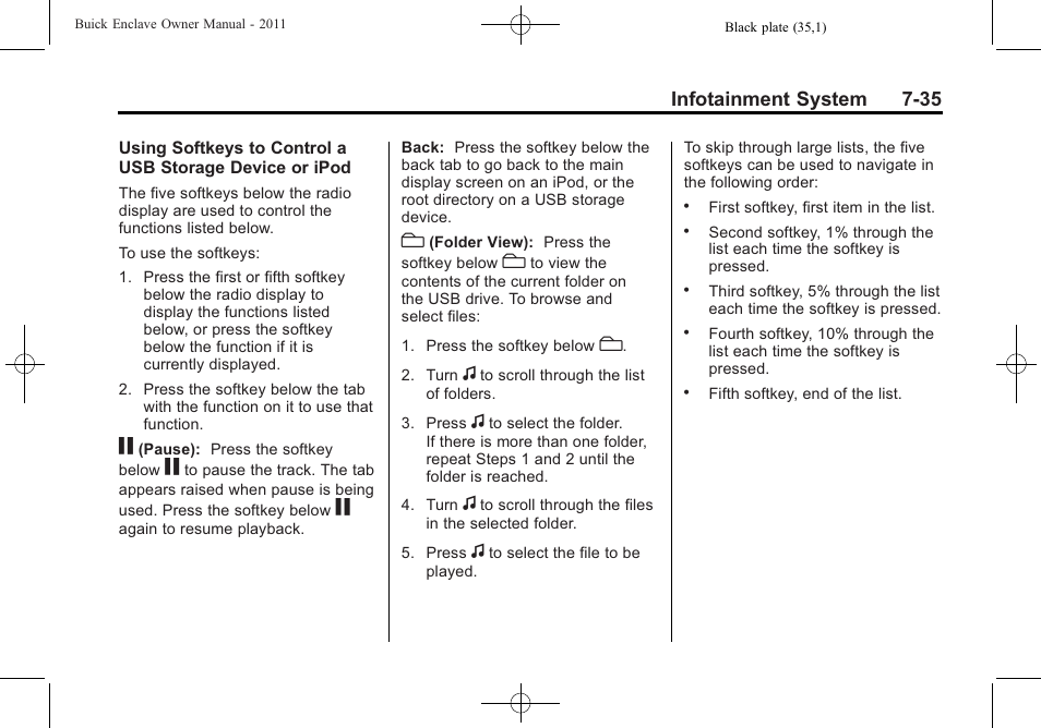 Infotainment system 7-35 | Buick 2011 Enclave User Manual | Page 223 / 458