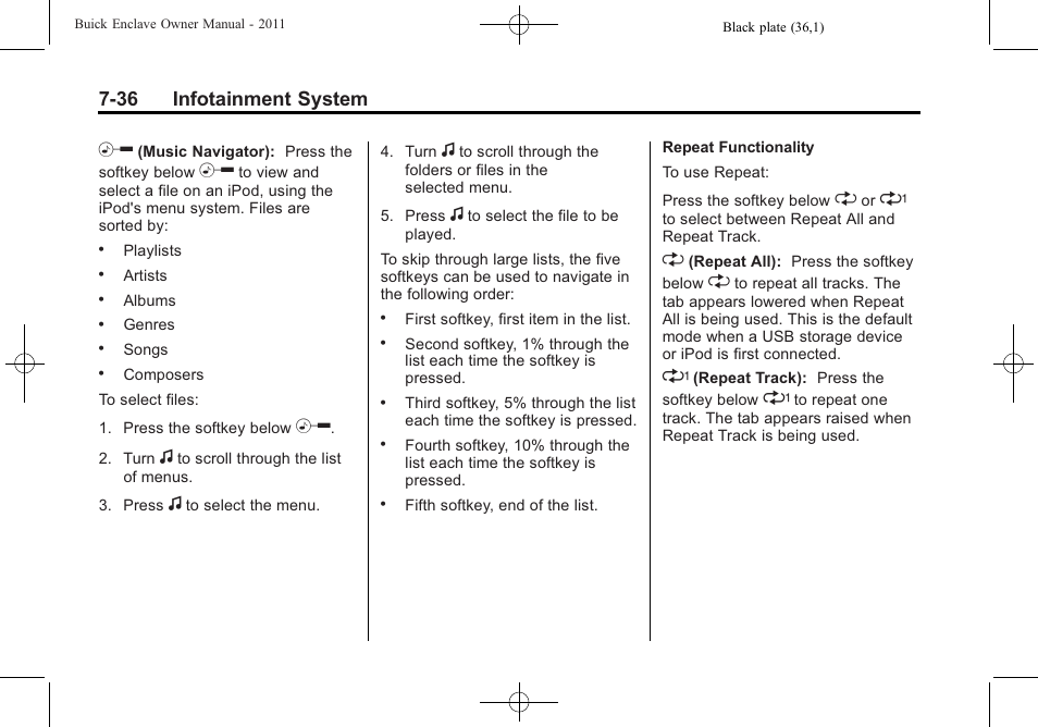 36 infotainment system | Buick 2011 Enclave User Manual | Page 224 / 458