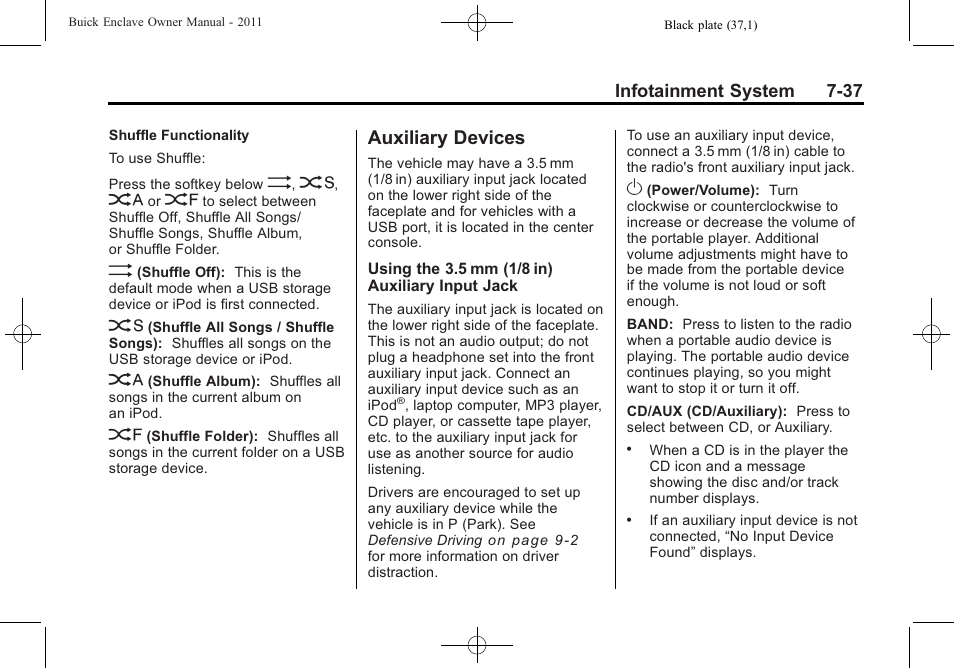 Auxiliary devices, Auxiliary devices -37 | Buick 2011 Enclave User Manual | Page 225 / 458