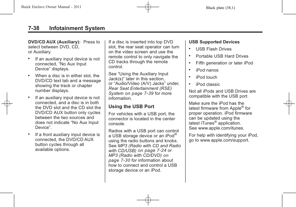 38 infotainment system | Buick 2011 Enclave User Manual | Page 226 / 458