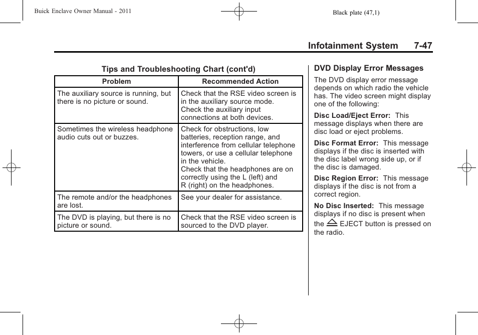 Infotainment system 7-47 | Buick 2011 Enclave User Manual | Page 235 / 458