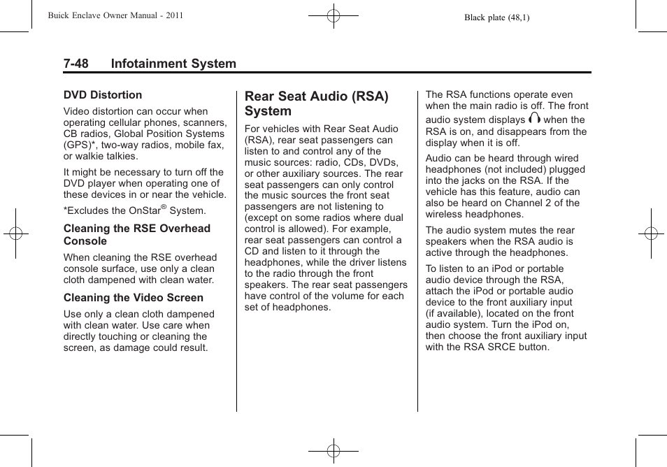 Rear seat audio (rsa) system, Rear seat audio (rsa), System -48 | 48 infotainment system | Buick 2011 Enclave User Manual | Page 236 / 458