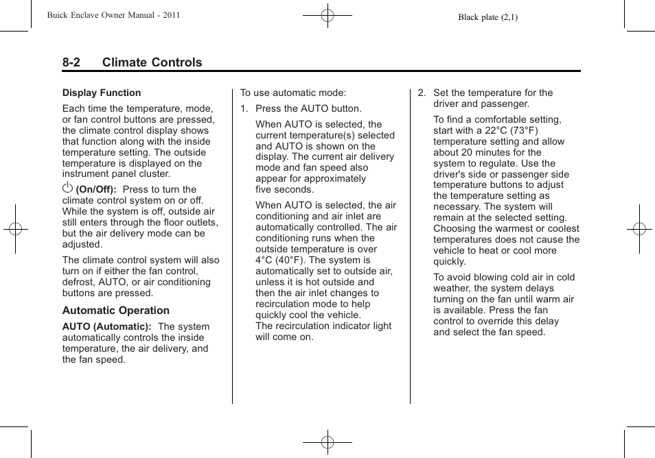 2 climate controls | Buick 2011 Enclave User Manual | Page 248 / 458