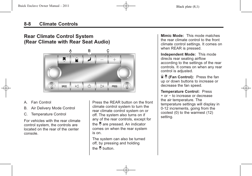 Rear climate control, System (rear climate with rear seat audio) -8 | Buick 2011 Enclave User Manual | Page 254 / 458