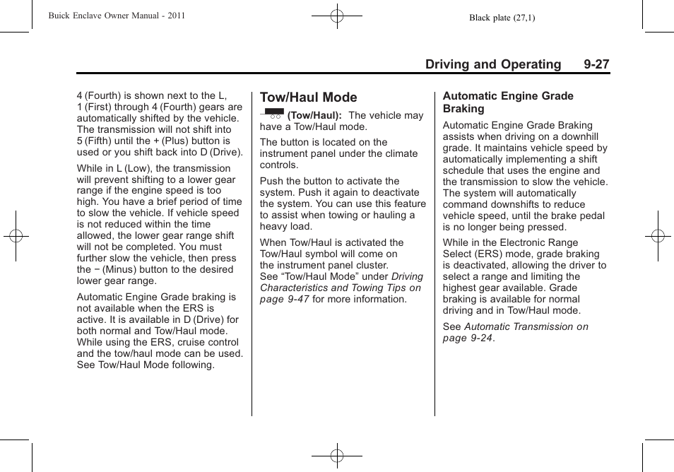 Tow/haul mode, Tow/haul mode -27 | Buick 2011 Enclave User Manual | Page 283 / 458