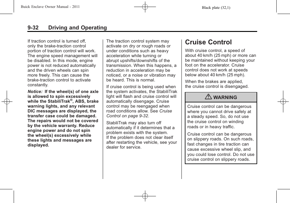 Cruise control, Cruise control -32 | Buick 2011 Enclave User Manual | Page 288 / 458