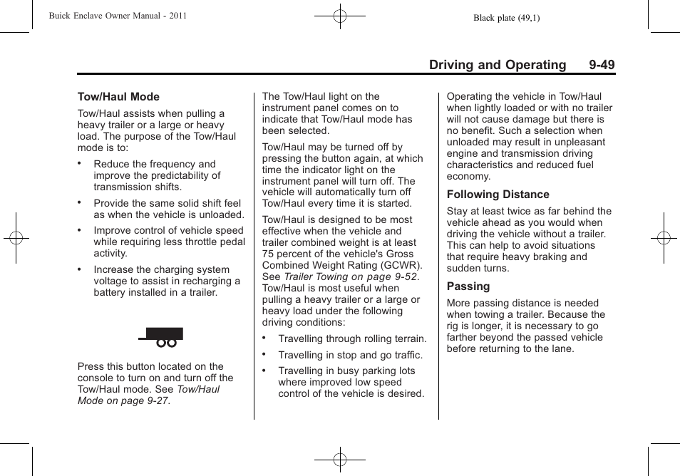 Driving and operating 9-49 | Buick 2011 Enclave User Manual | Page 305 / 458