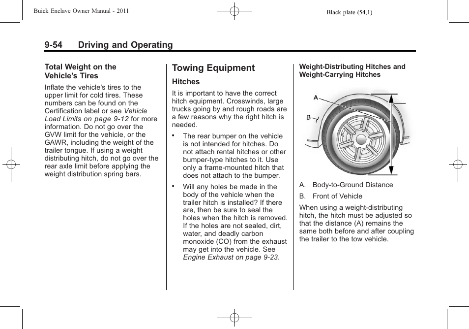 Towing equipment, Towing equipment -54, 54 driving and operating | Buick 2011 Enclave User Manual | Page 310 / 458