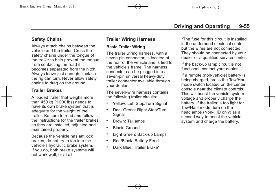 Driving and operating 9-55 | Buick 2011 Enclave User Manual | Page 311 / 458