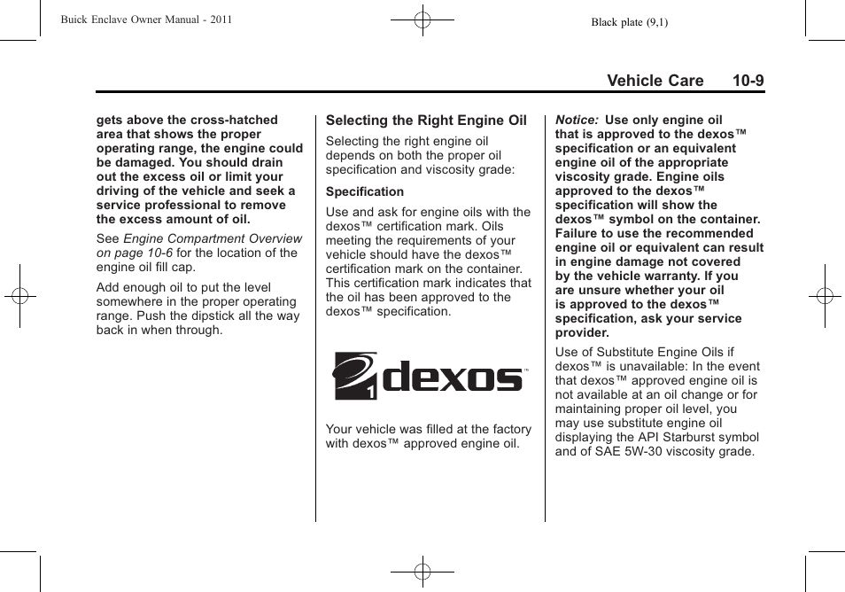 Vehicle care 10-9 | Buick 2011 Enclave User Manual | Page 321 / 458