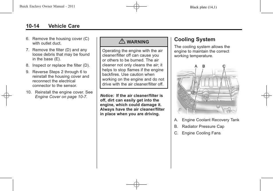 Cooling system, Cooling system -14 | Buick 2011 Enclave User Manual | Page 326 / 458