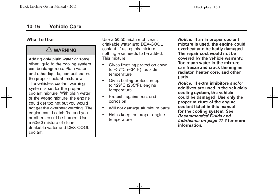 16 vehicle care | Buick 2011 Enclave User Manual | Page 328 / 458