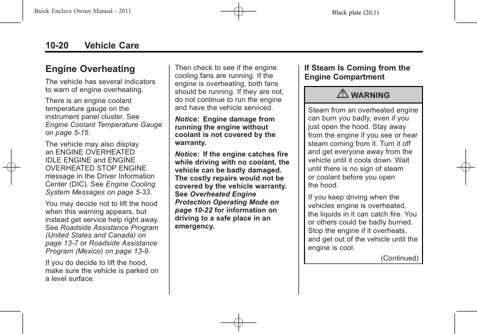 Engine overheating, Engine overheating -20, Bulb | Buick 2011 Enclave User Manual | Page 332 / 458