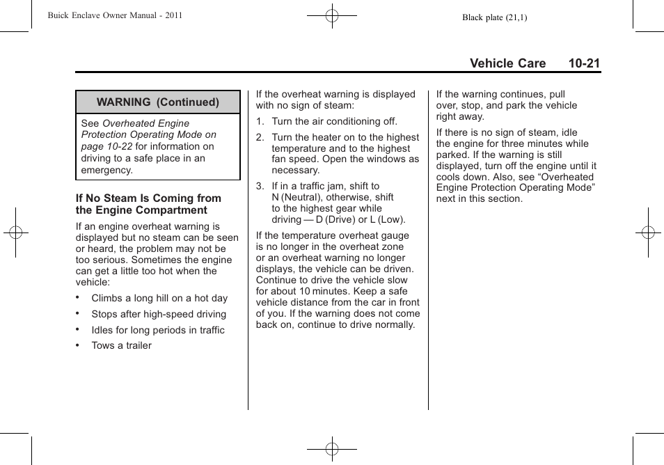 Vehicle care 10-21 | Buick 2011 Enclave User Manual | Page 333 / 458
