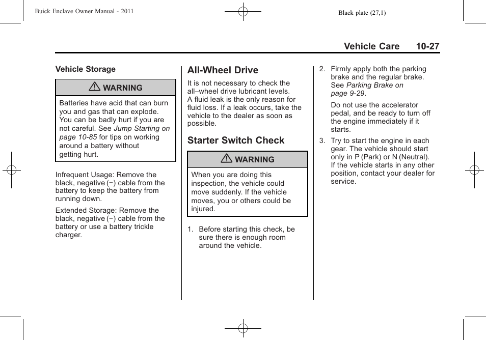 All-wheel drive, Starter switch check, All-wheel drive -27 starter switch check -27 | Buick 2011 Enclave User Manual | Page 339 / 458