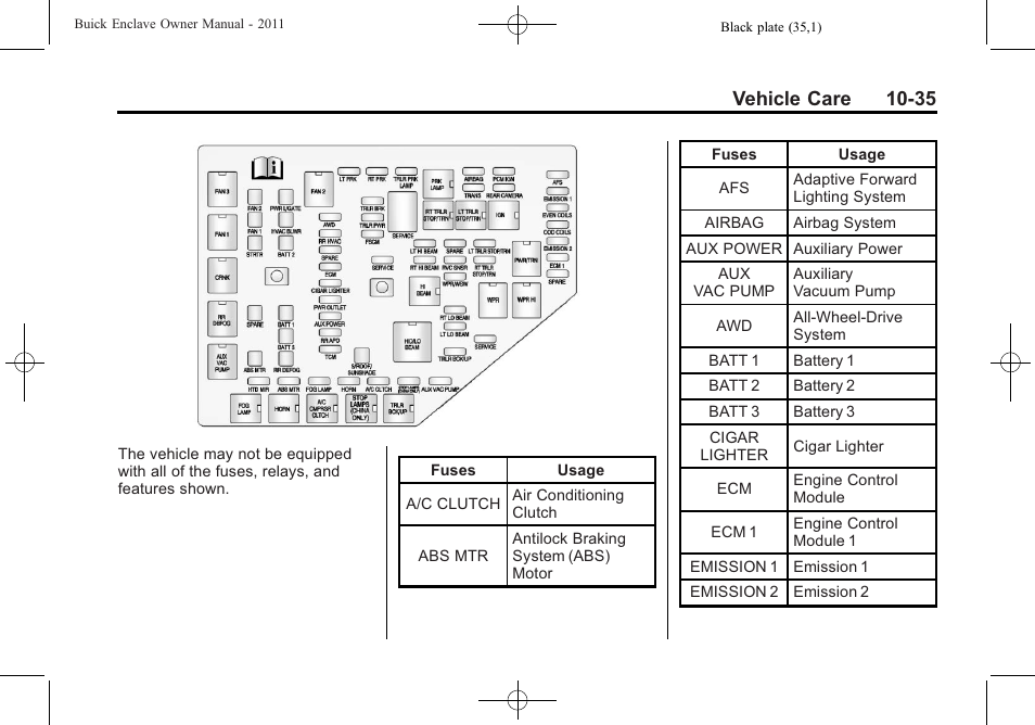 Vehicle care 10-35 | Buick 2011 Enclave User Manual | Page 347 / 458