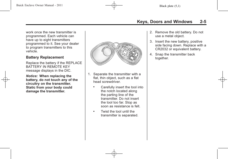 Keys, doors and windows 2-5 | Buick 2011 Enclave User Manual | Page 35 / 458