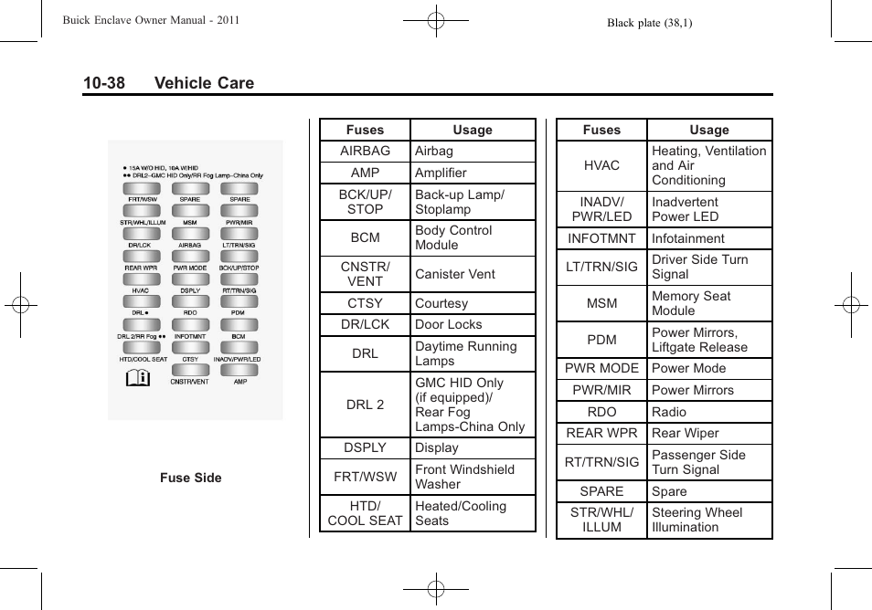 38 vehicle care | Buick 2011 Enclave User Manual | Page 350 / 458