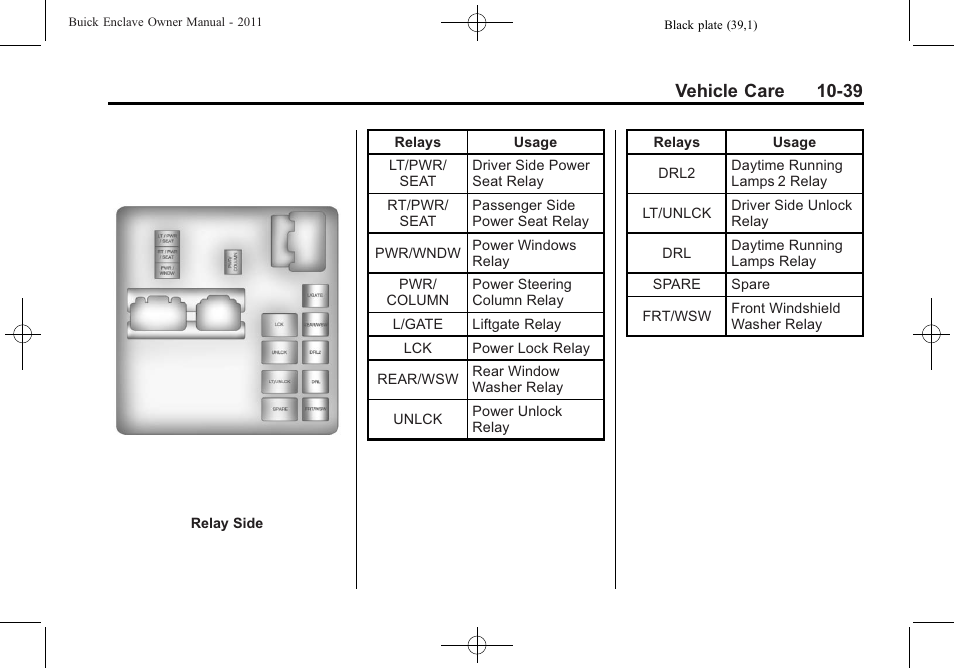Vehicle care 10-39 | Buick 2011 Enclave User Manual | Page 351 / 458