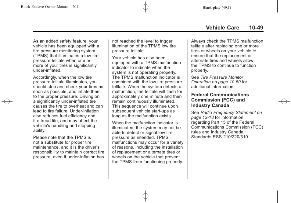 Vehicle care 10-49 | Buick 2011 Enclave User Manual | Page 361 / 458